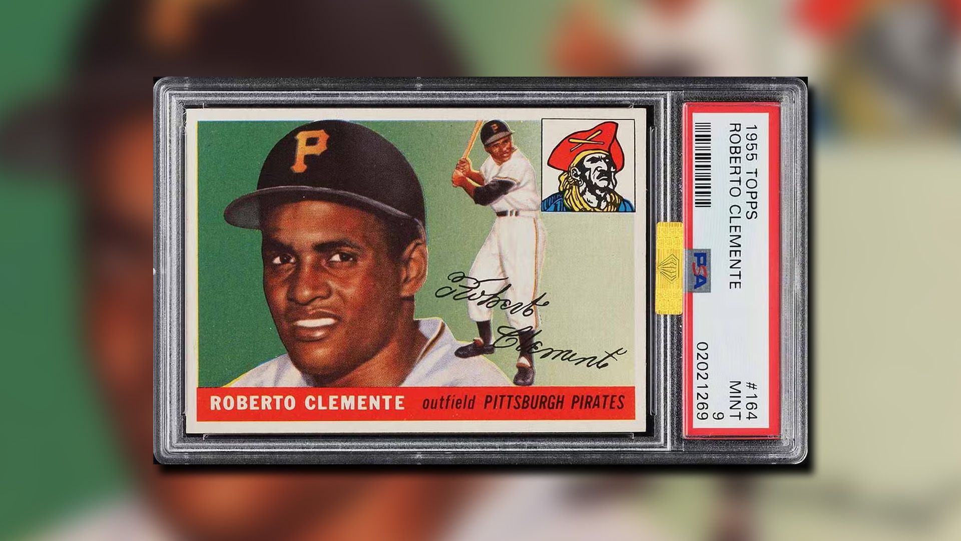 Roberto Clemente #164 from 1955 Topps set.