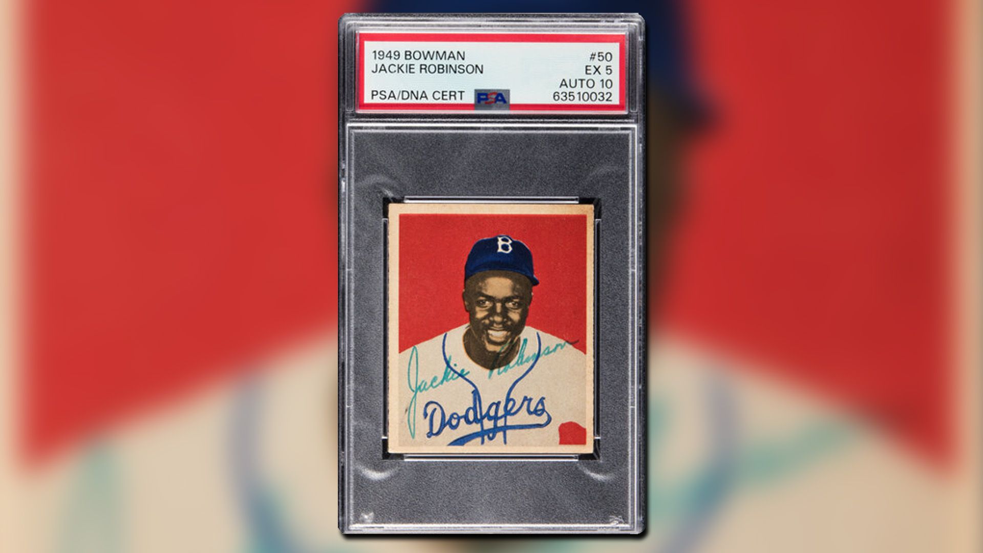 کارت جکی رابینسون را از سال 1949 Bowman Set امضا کرد.