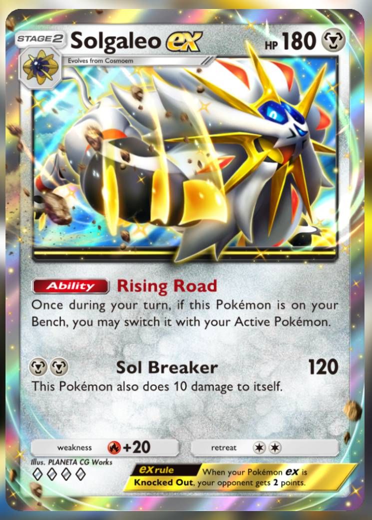 کارت سابق Solgaleo ، از نگهبانان آسمانی در جیب Pokemon TCG.