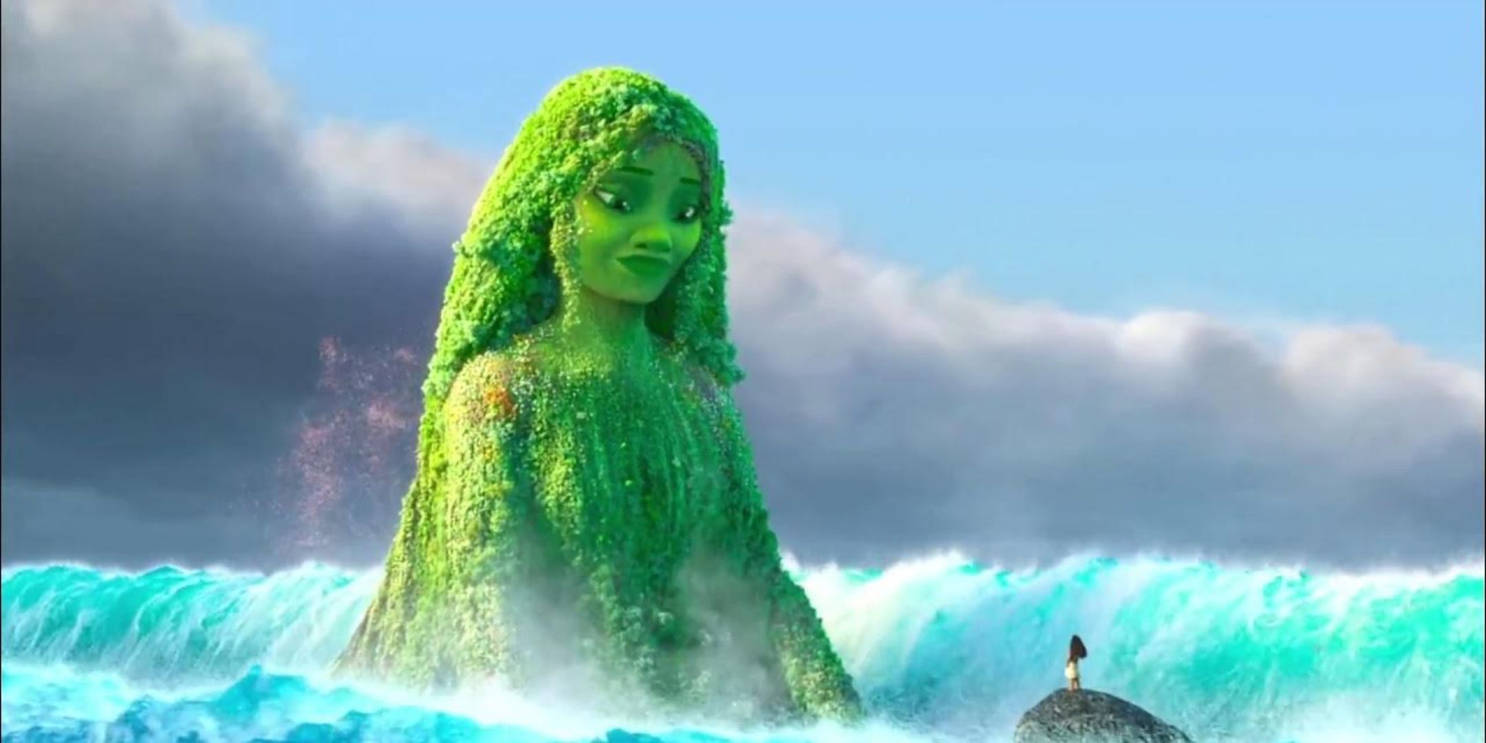 Te Fiti in the water, looking down at Moana.