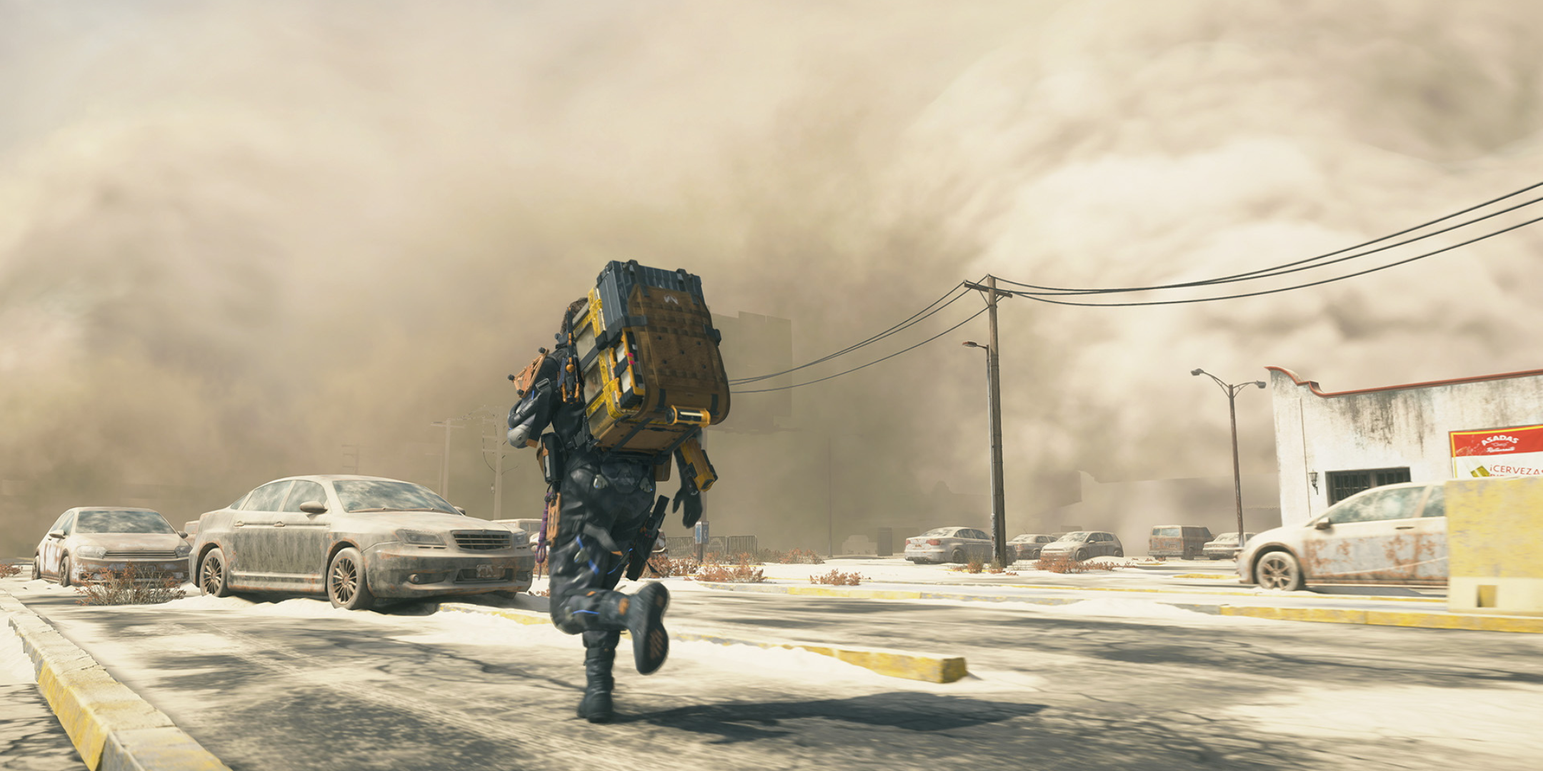 The player tries to navigate a sandstorm in death stranding 2.