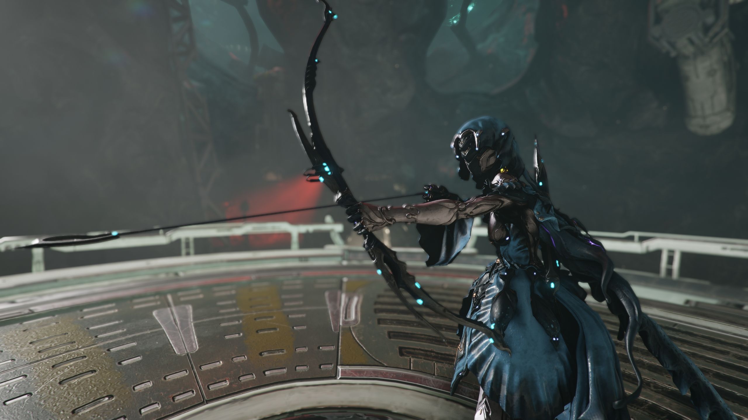 Yareli با استفاده از کمان Daikyu در Warframe.