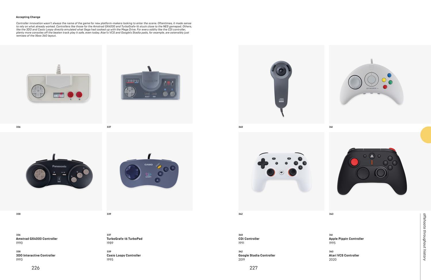 A spread from Joysticks to Hapsticks showing different video game controllers.
