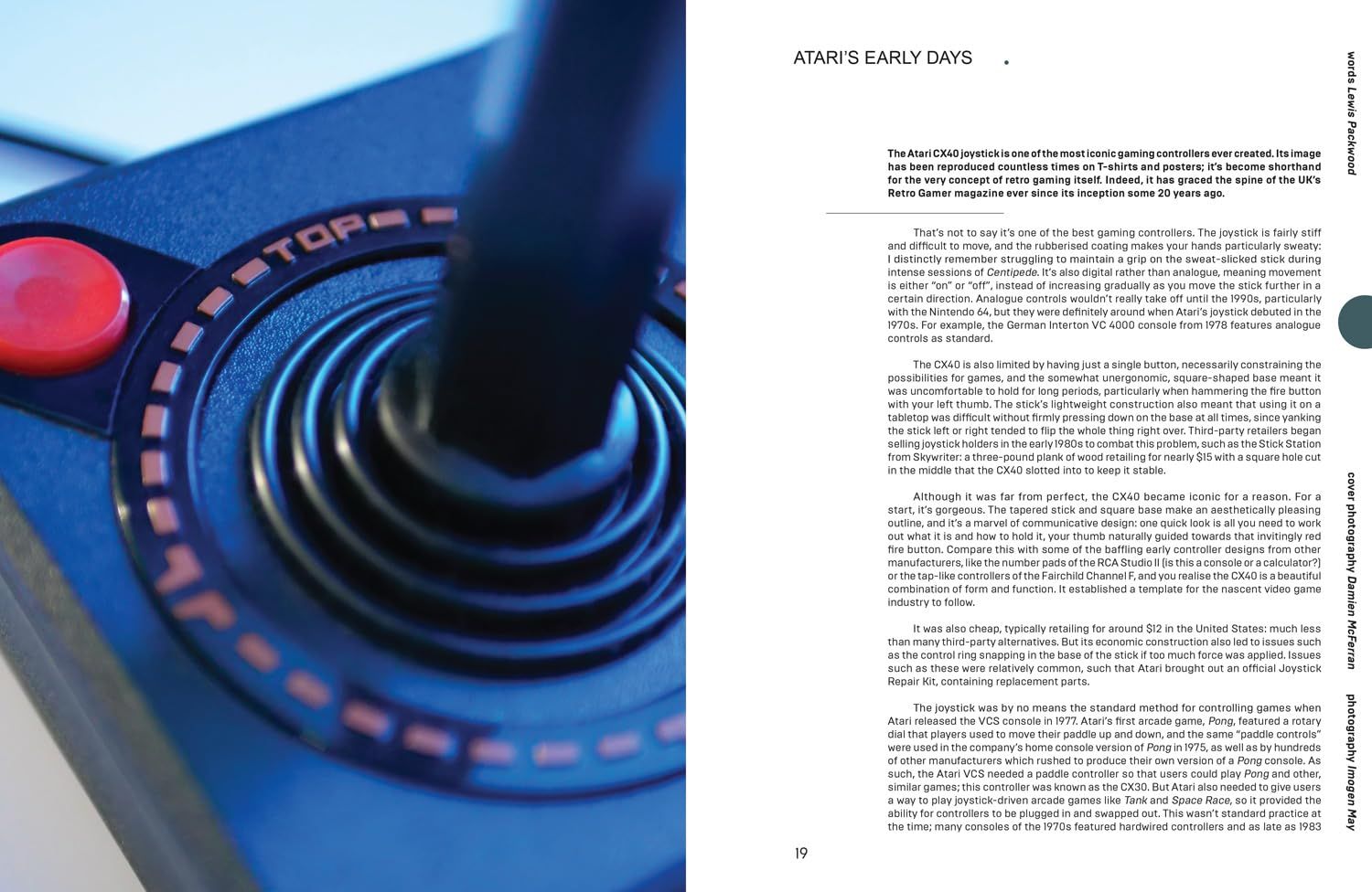 A spread from Joysticks to Hapsticks with an Atari Joystick on the left and text on the right.