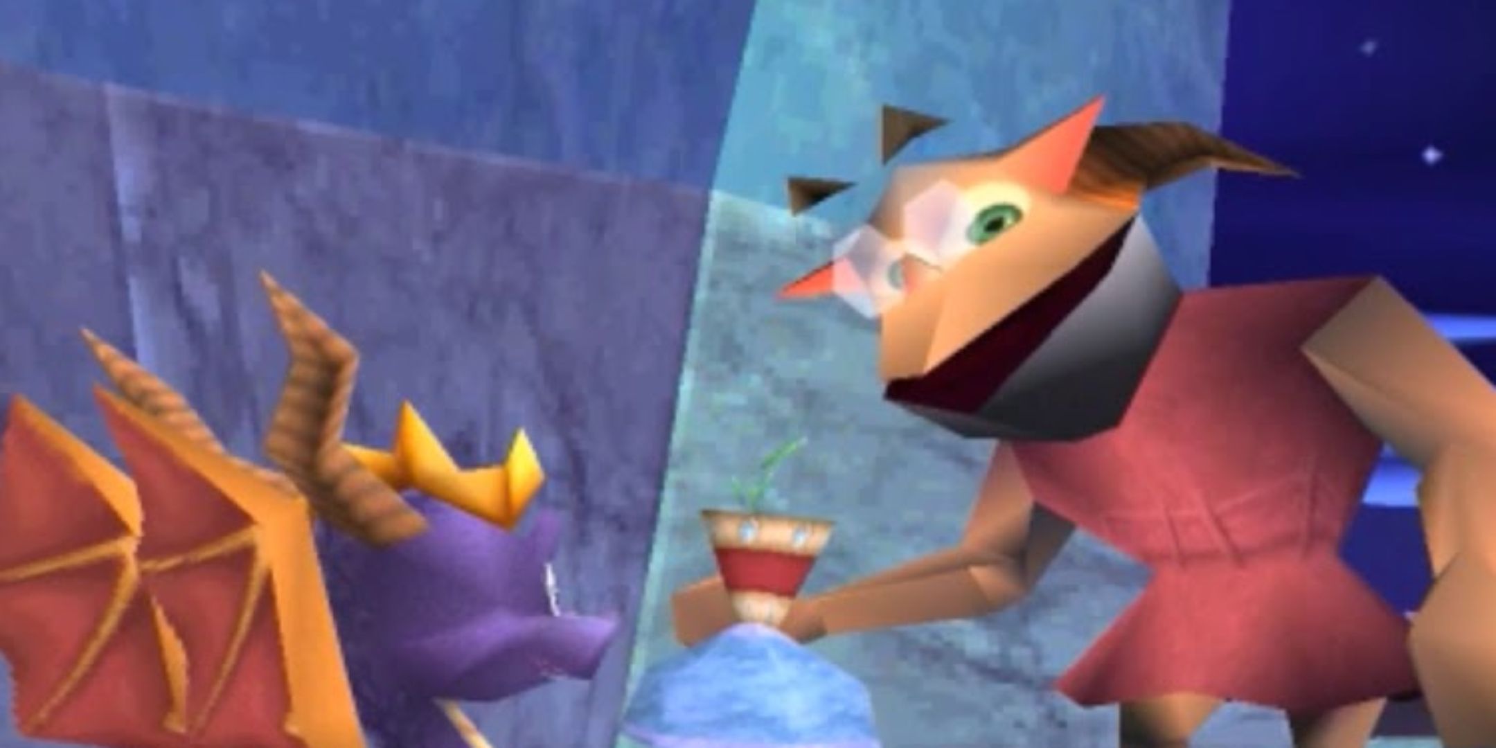 Alchemist holding potion while speaking with Spyro in Spyro 2.