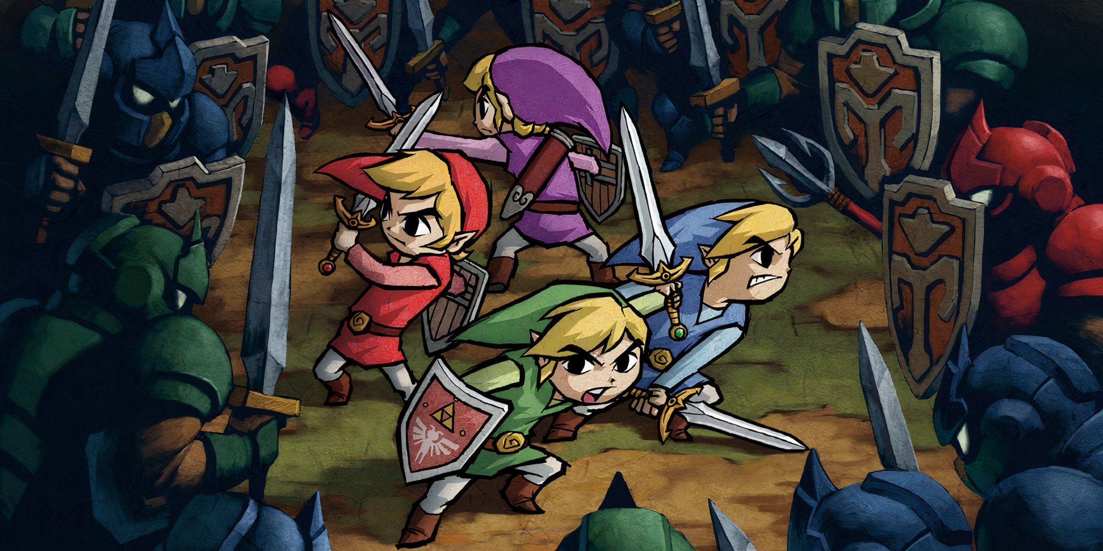 Four Swords Links surrounded by enemies.