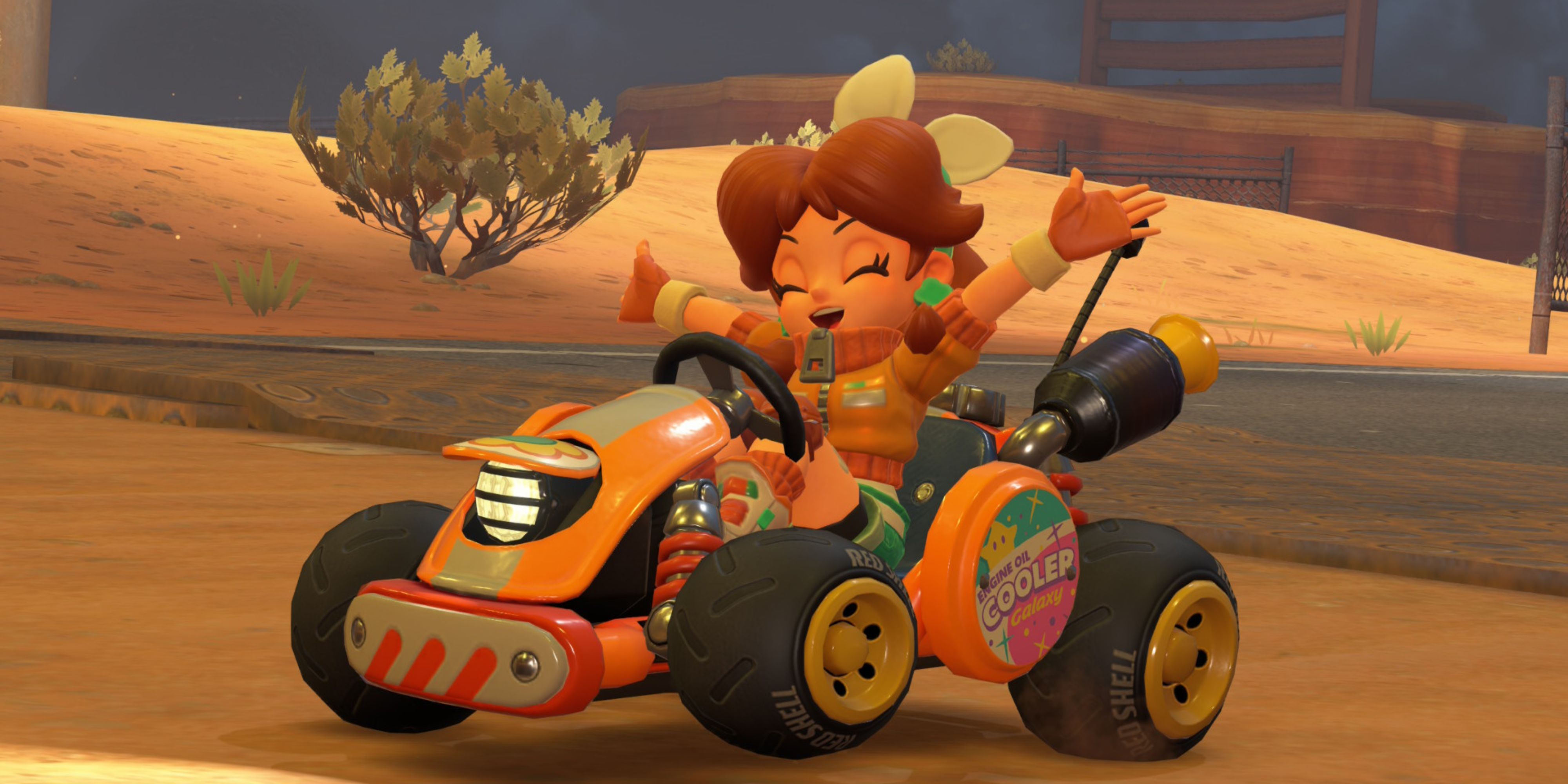 Daisy celebrating in Mario Kart World