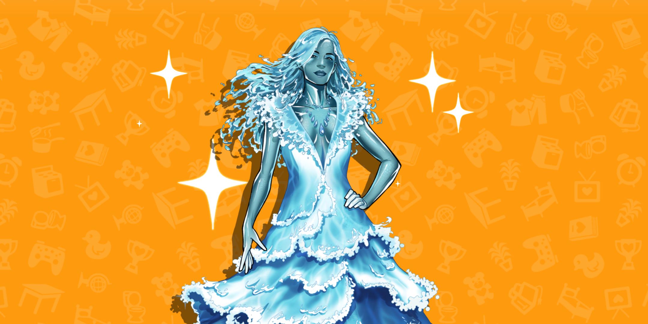 River posing with an orange background in Date Everything!