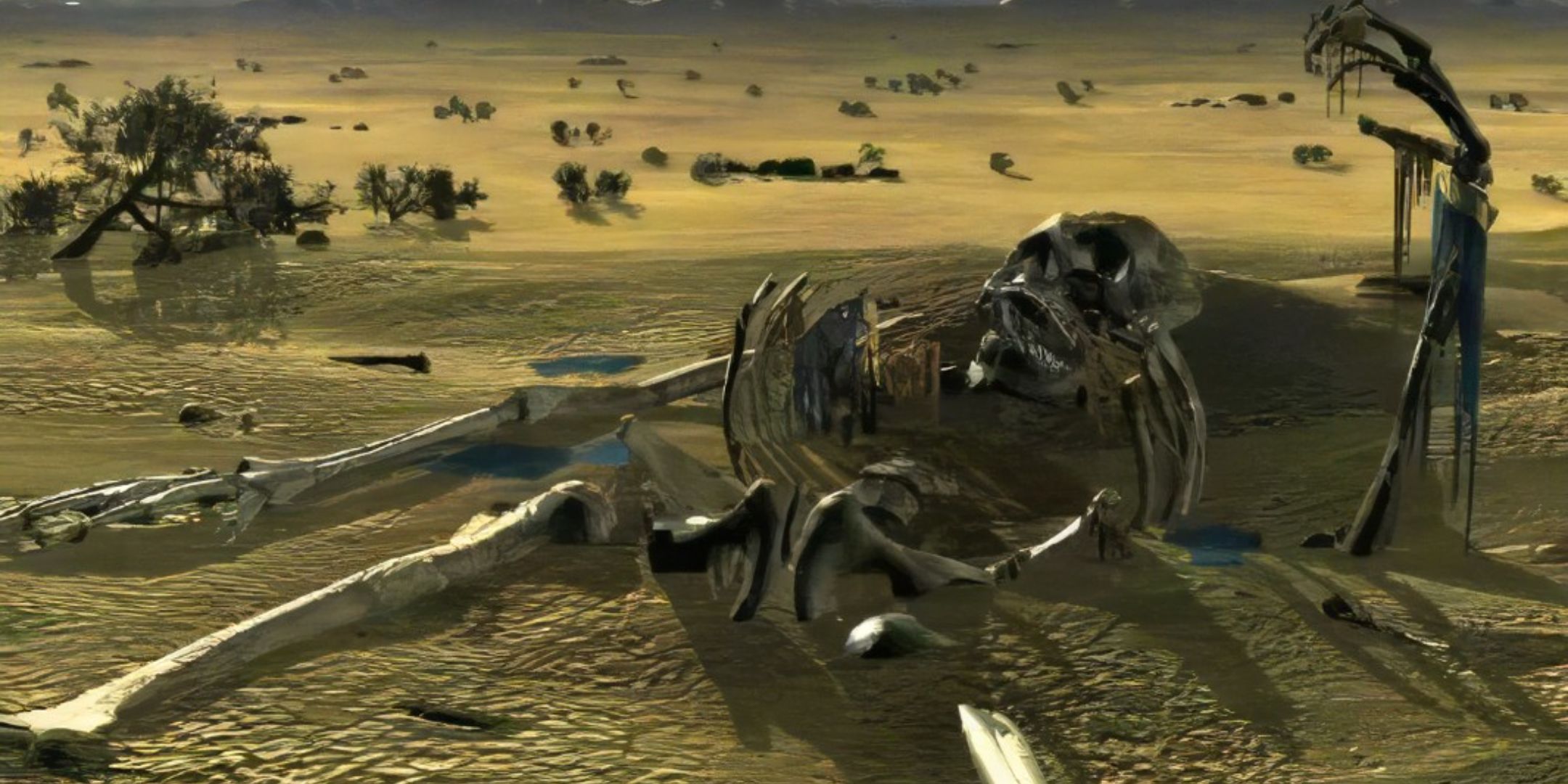 A skeleton in the desert from Fallout 1.