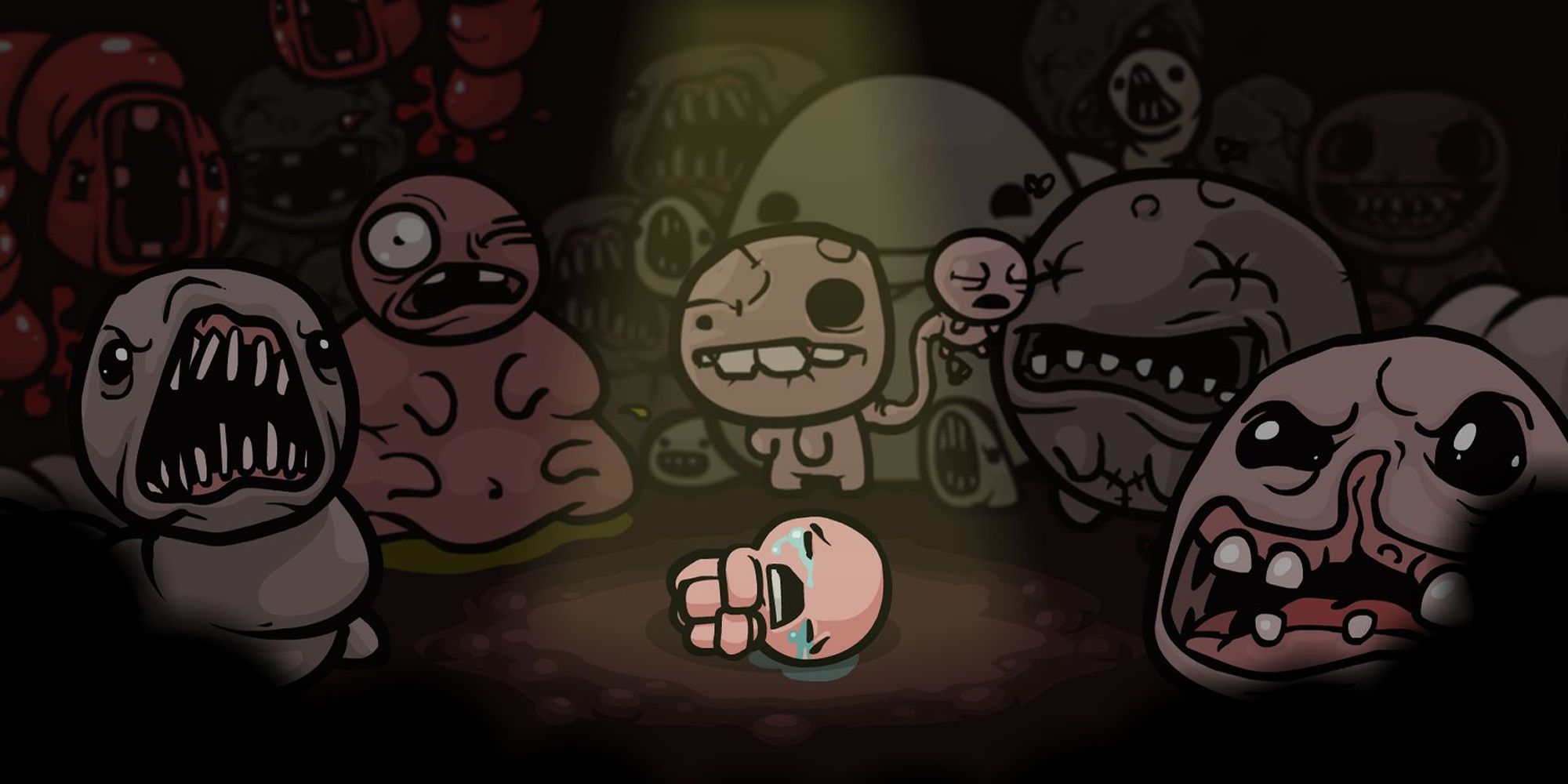 Isaac cries surrounded by monsters in The Binding Of Isaac.