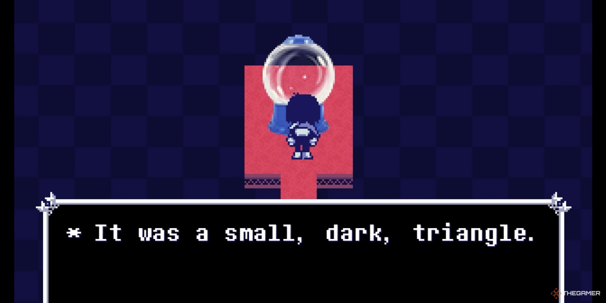 Kris using the secret Ball Machine to obtain a small, dark, triangle in Deltarune Chapter 3.