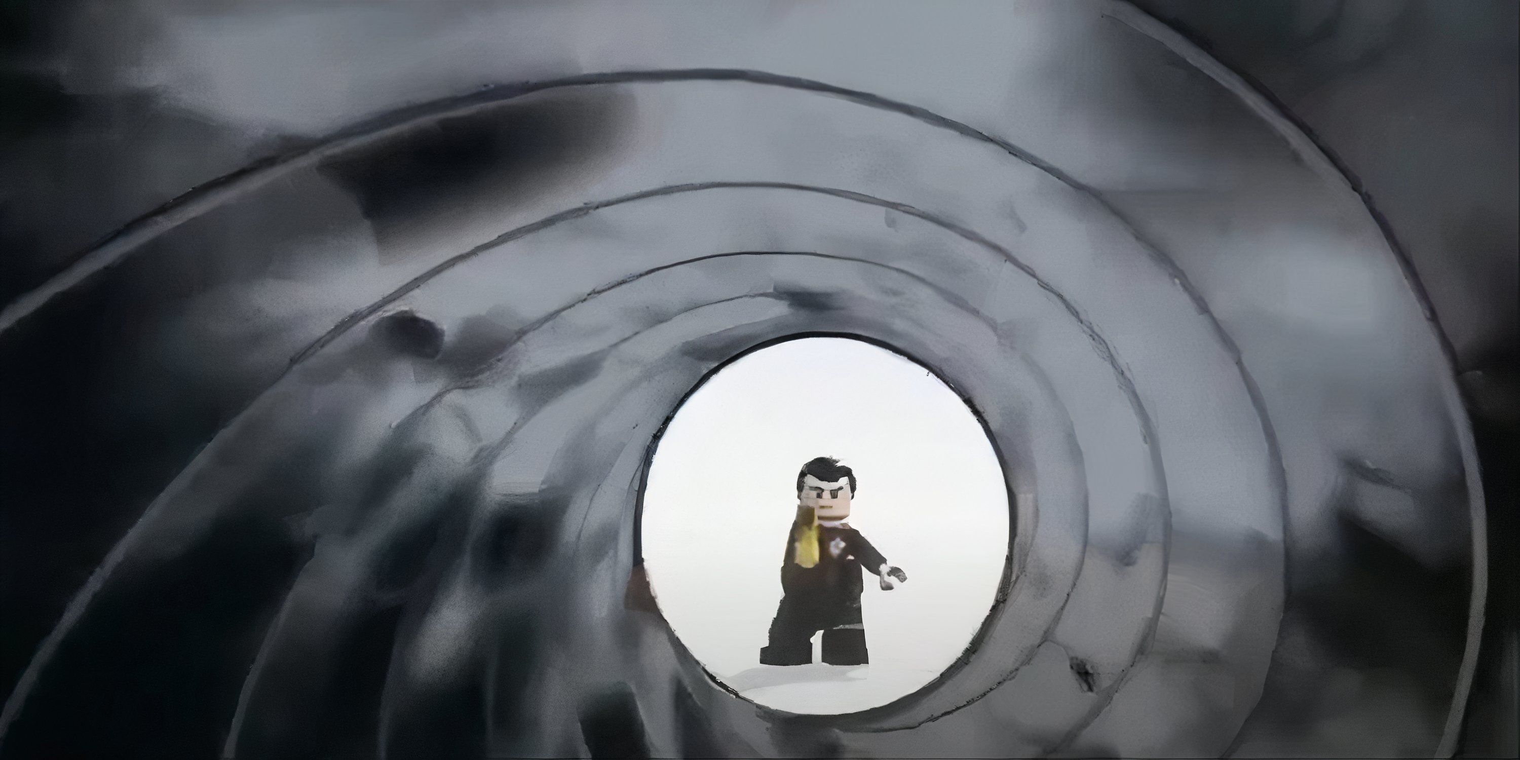 Lego James Bond trailer with the iconic character striking the intro pose with a banana gun.