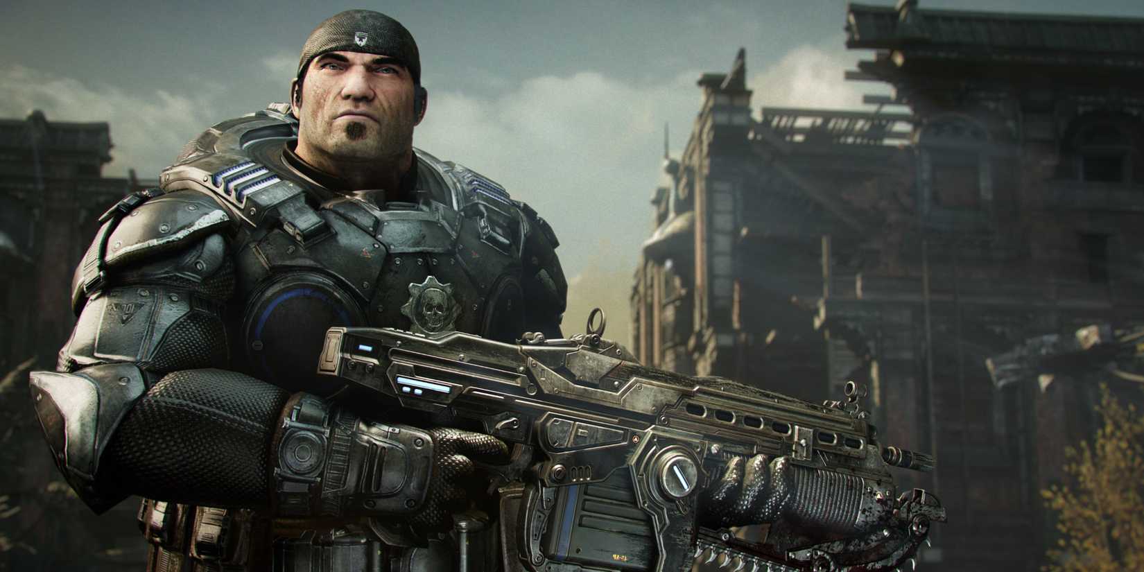 Marcus Fenix, who held a weapon in Gears of War Reloaded.