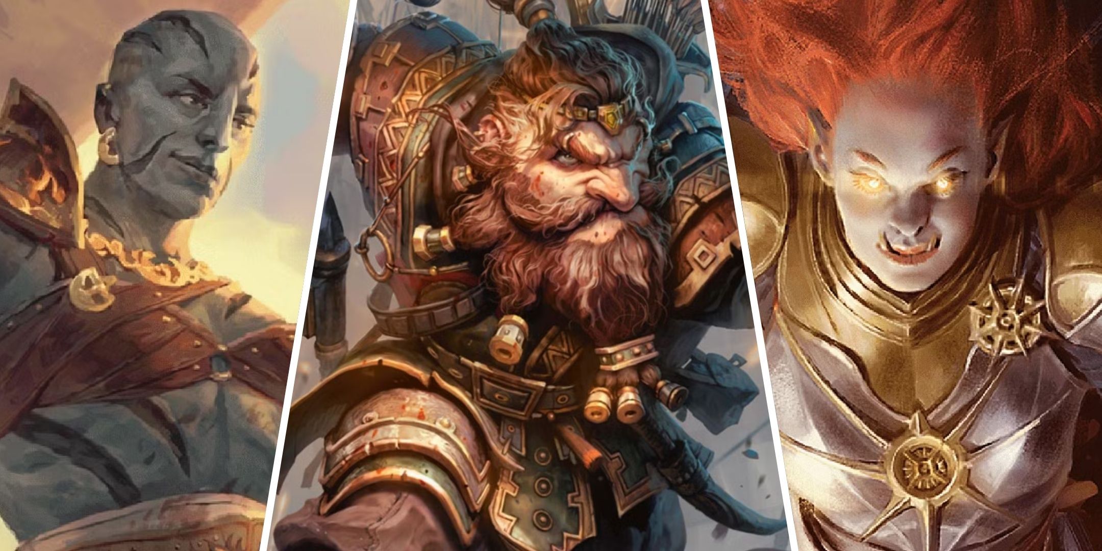 A goliath barbarian, a dwarf fighter, and an orc paladin, from Dungeons & Dragons (DND).