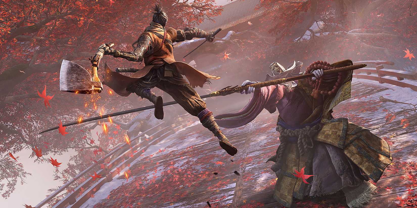 Sekiro leaps at the monk in Sekiro Shadows Die Twice.