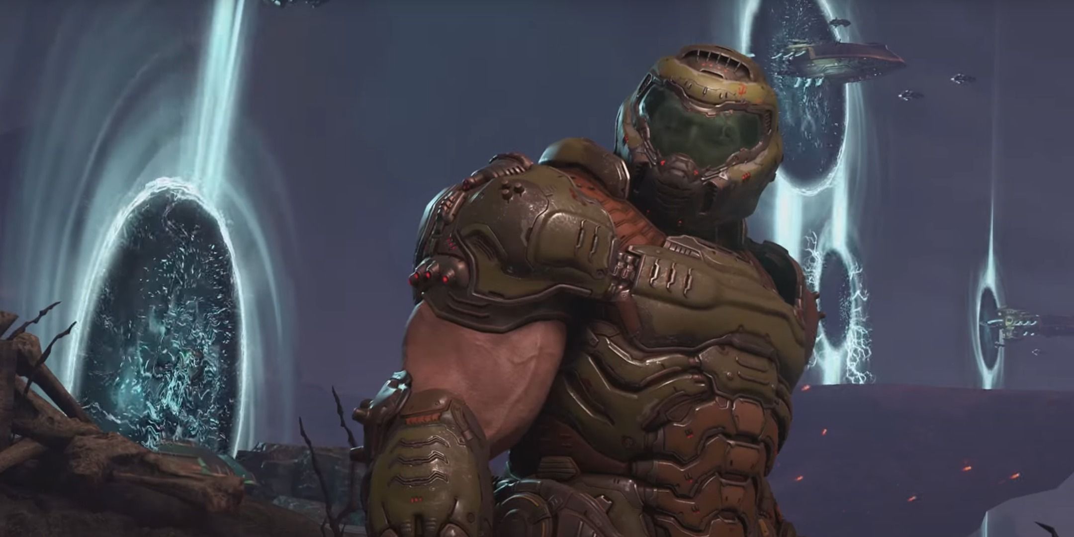 The Doom Slayer, alongside an army of Sentinels, ready to fight Hell's armies in Doom Eternal.