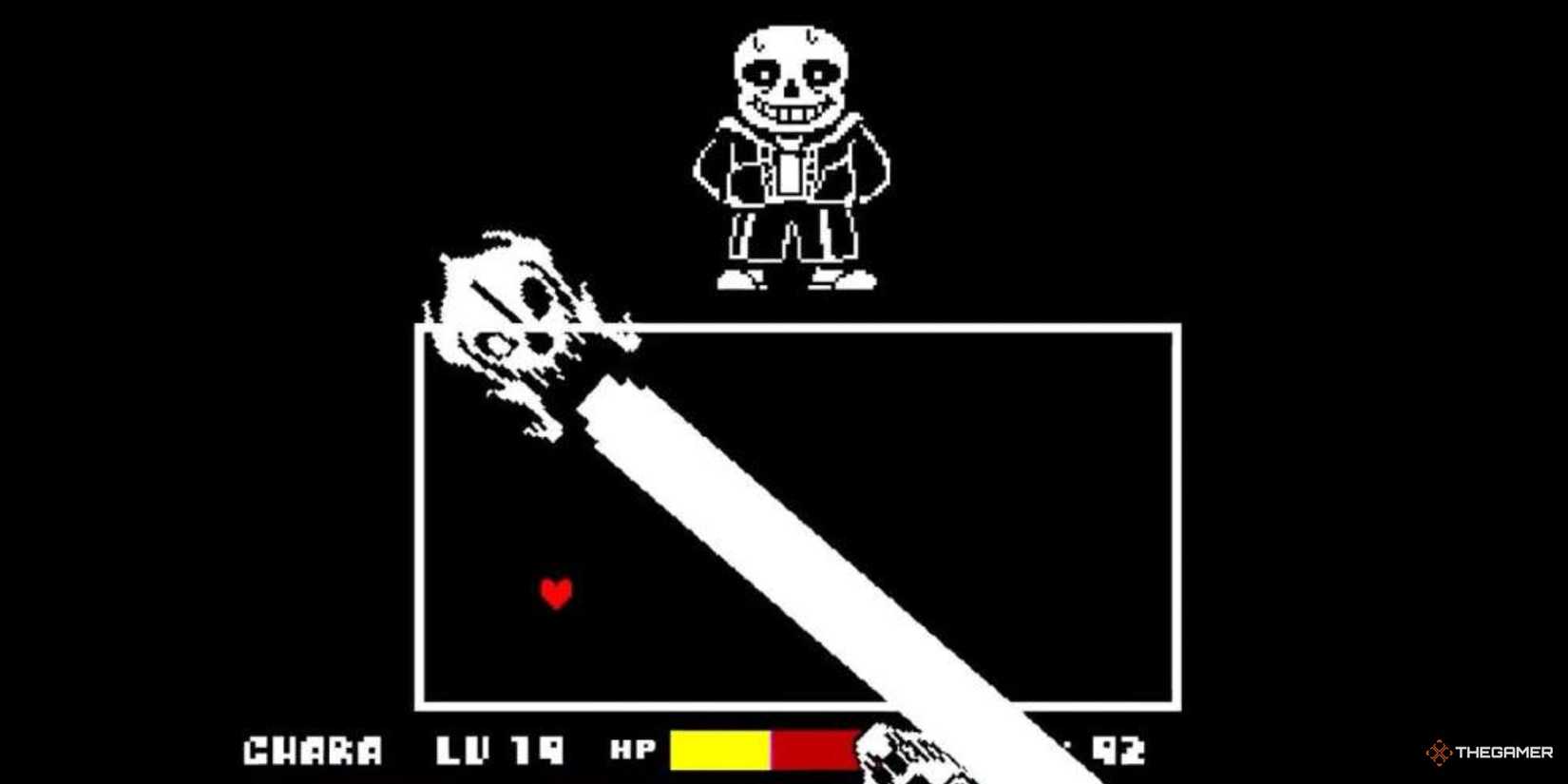 The player named Chara battling against Sans in the Genoside route of Undertale.