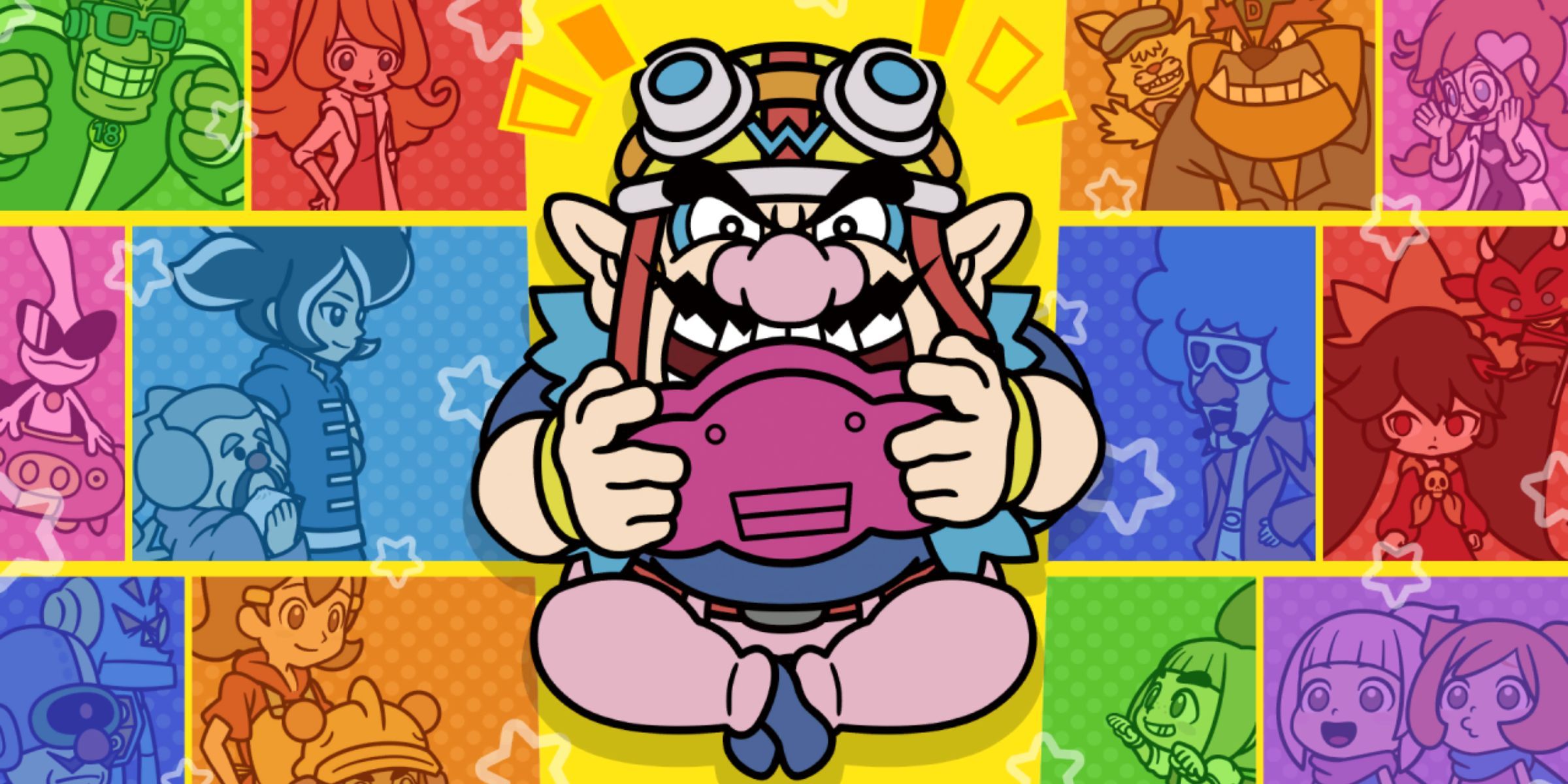 Wario surrounded by various characters from the WarioWare series in artwork for WarioWare: Get It Together.