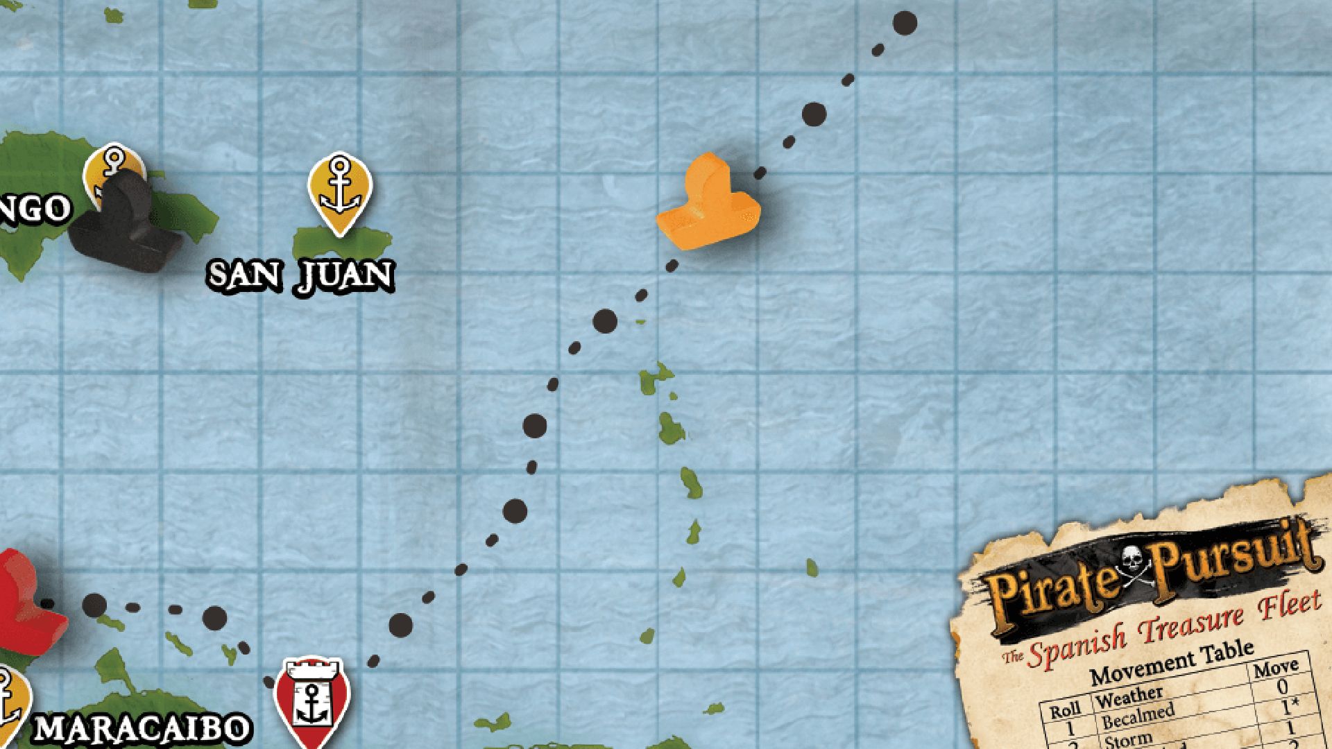The player searches the Spanish Treasure Fleet in Sid Meier's Pirates!.