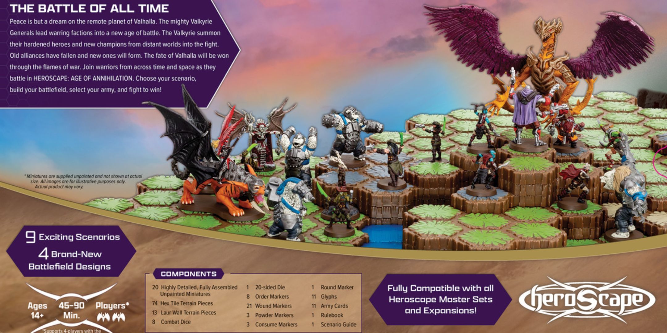 The box art from the back of the Heroscape box showing combat with a dragon.
