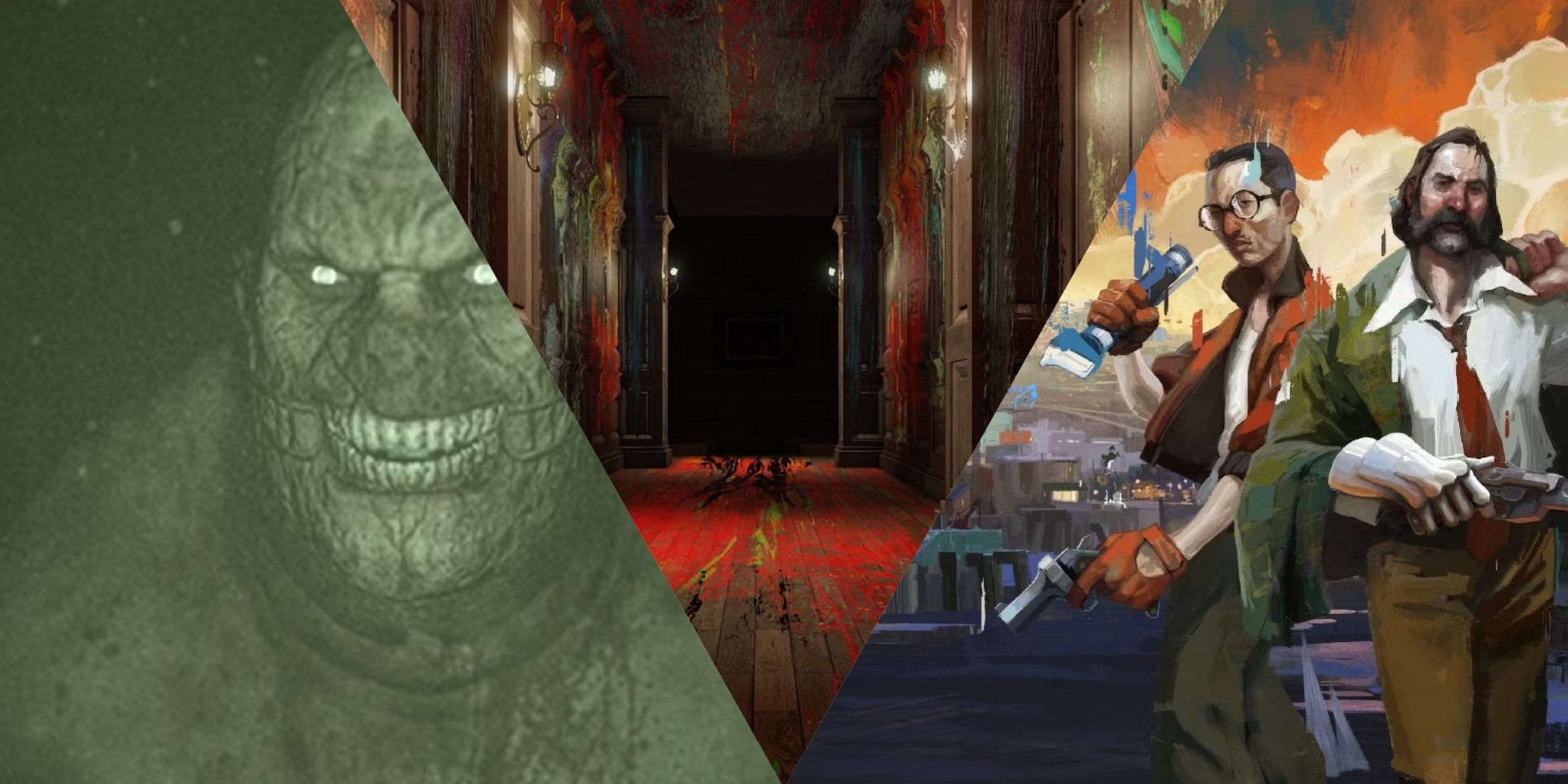 A collage featured image of Outlast, Layers of Fear, and Disco Elysium.
