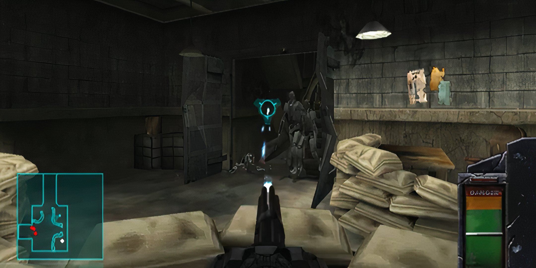 Shooting robots with a mounted turret in a small room in Terminator Dawn of Fate.