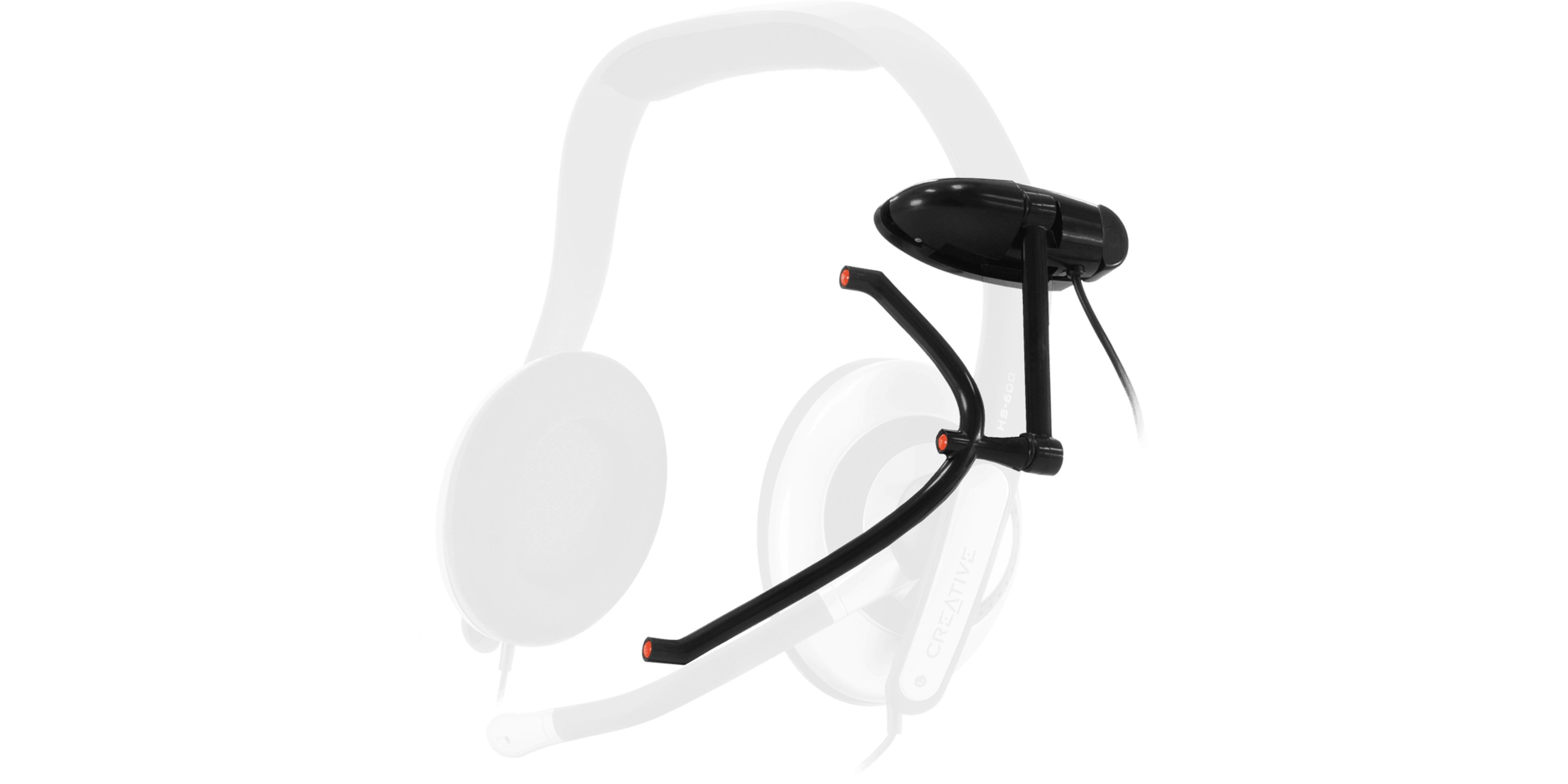 The Trackir TrackClip Pro is clipped onto a headset and is shown on a white background.