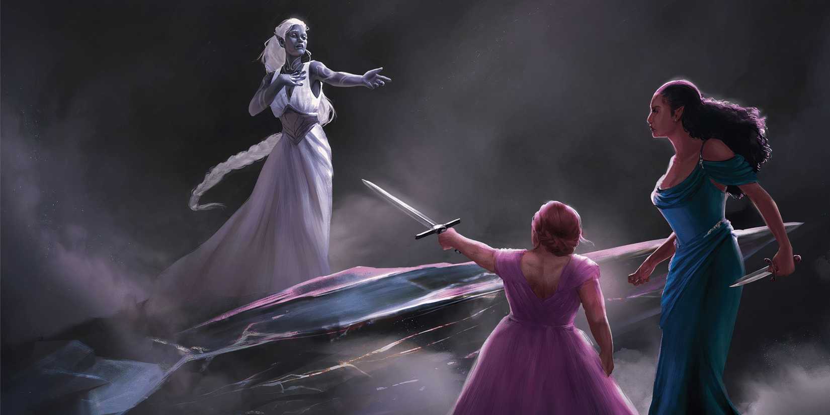 Adventurers trapped in the shard solitaire’s extradimensional space with Zorhanna Adulare in DND.