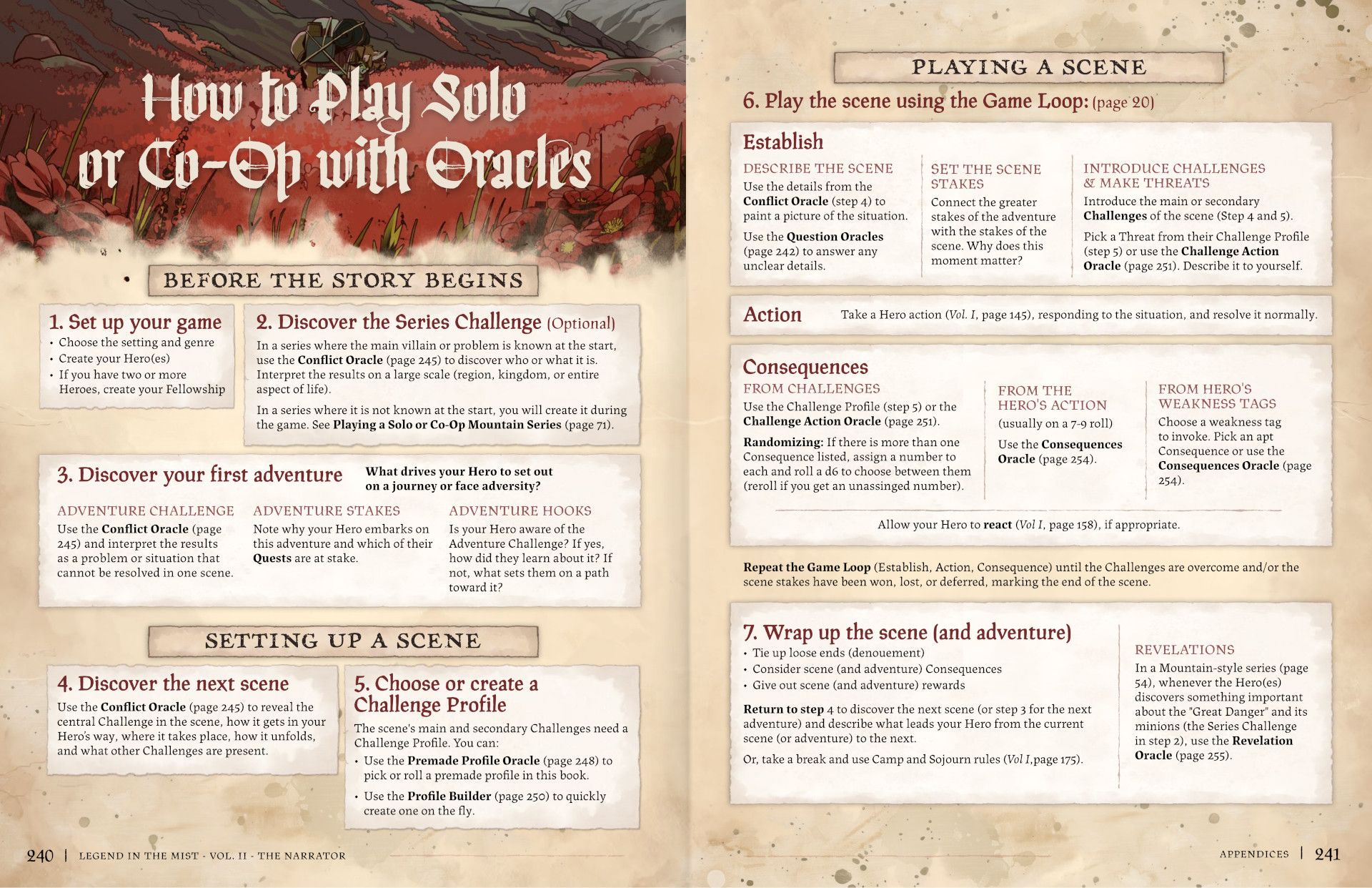 The solo rules section from Legend in the Mist's corebook.
