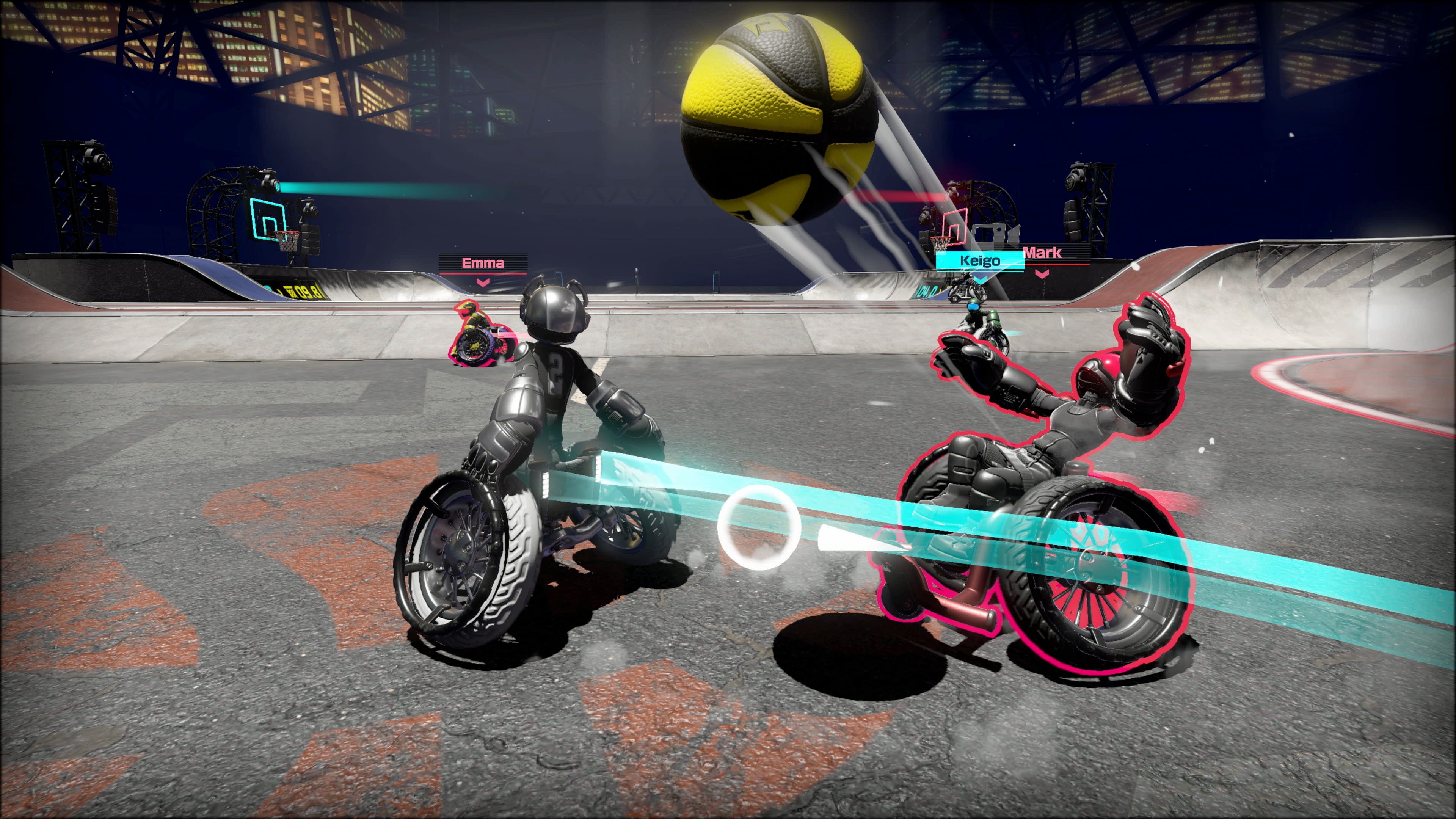 Two players bump into each other during a match in Drag X Drive. 