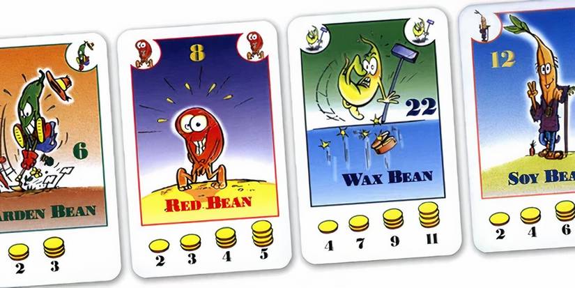 Several examples of Bohnanz card spread over a white background.