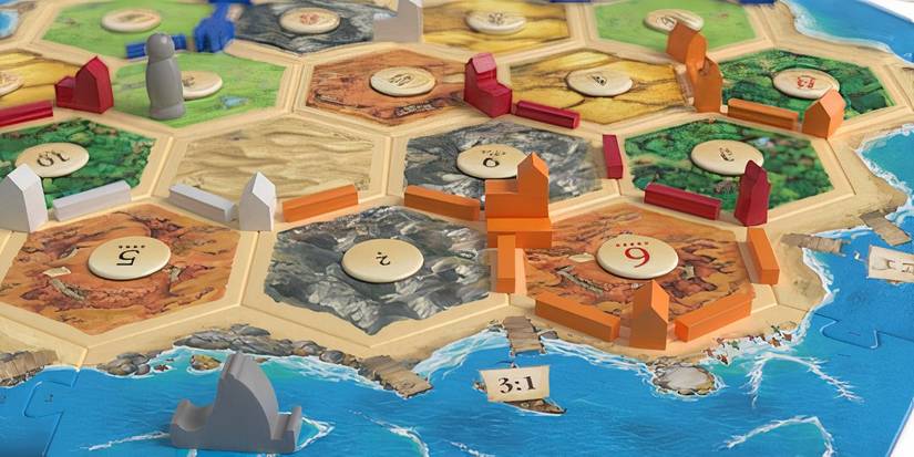 The expansion of Catan Cities and Knights has set up several cities and roads.