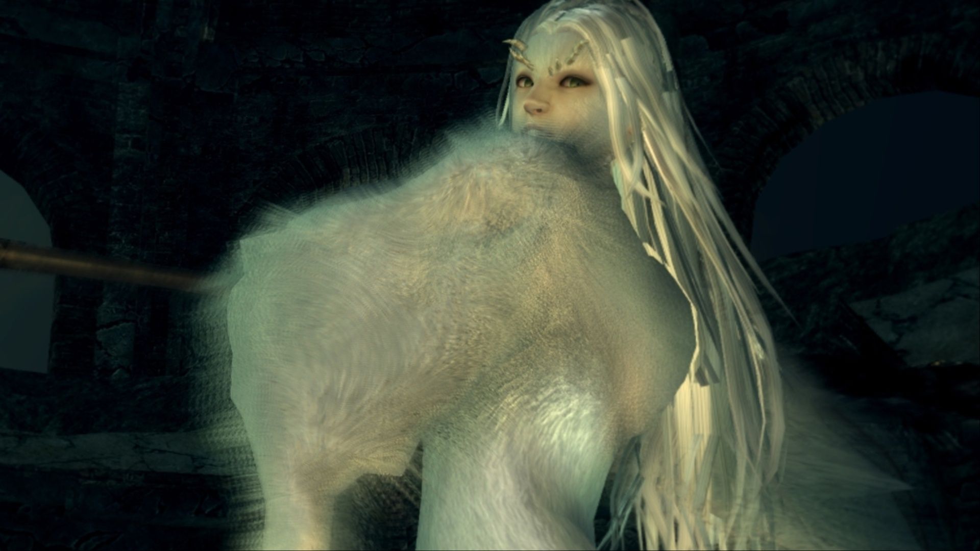 Crossbreed Priscilla swung her scythe in dark souls.