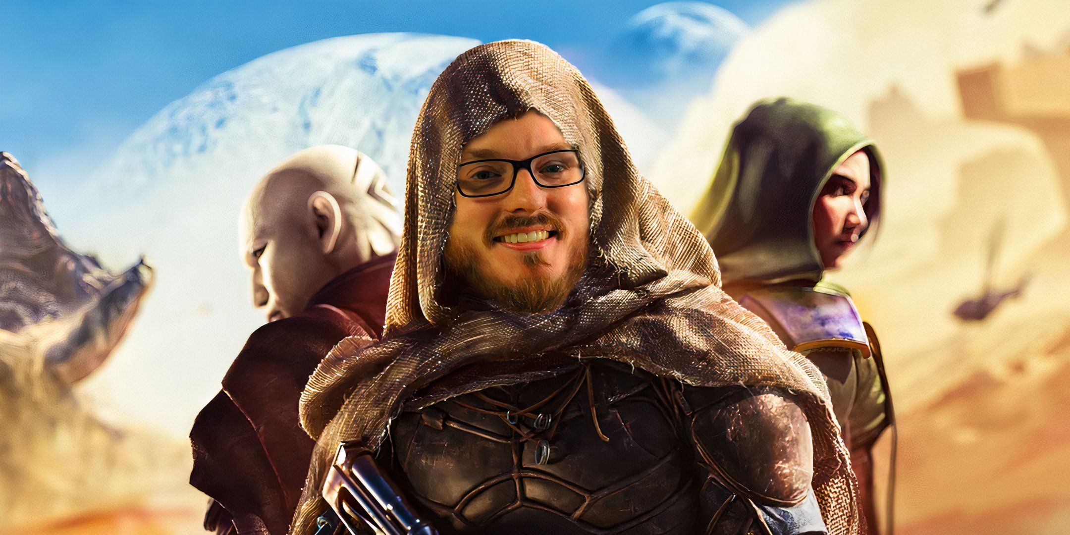 Dune Awakening producer scott junior wearing a dune inspired outfit.