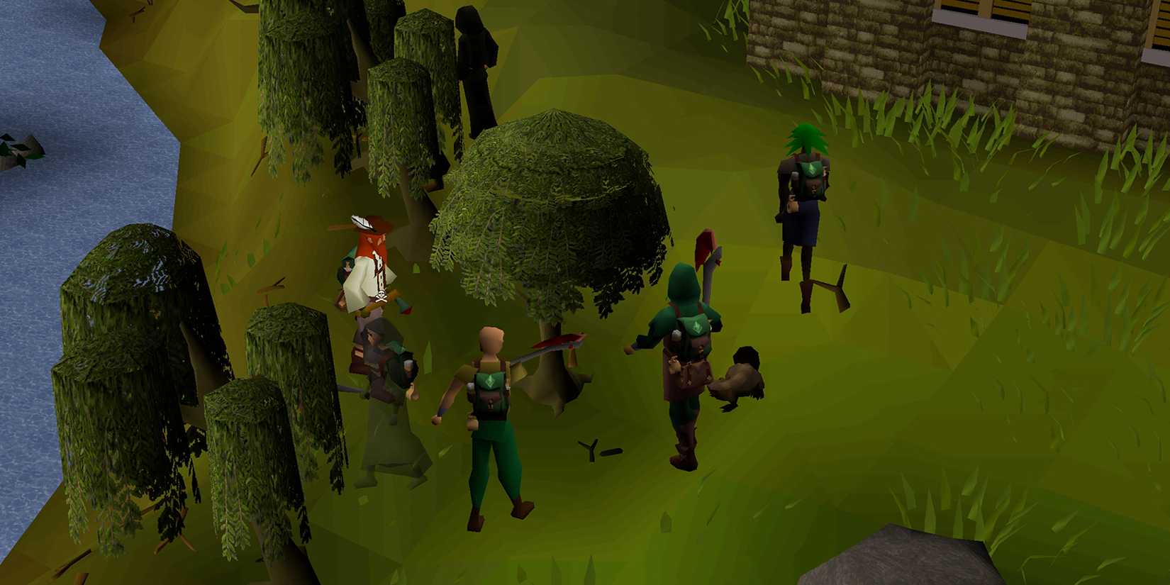 Everyone woodcutting in RuneScape.