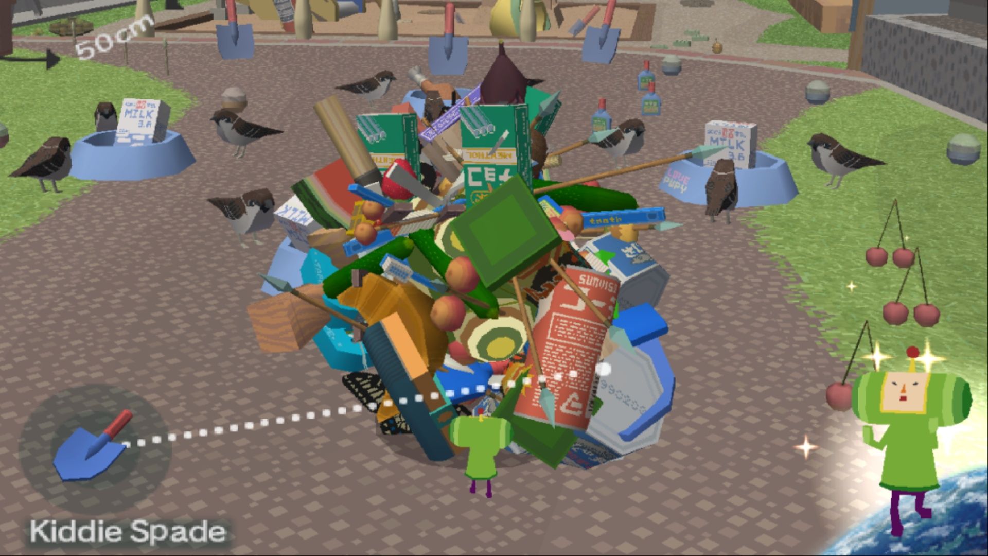The Prince rolling up a ball of trash in Katamari Damacy.