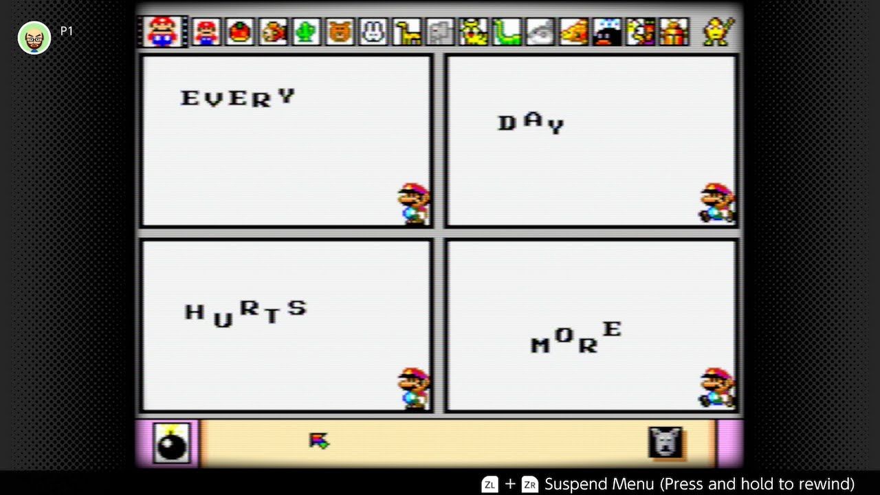 The Creative screenshot made of Mario Paint. Reads the text: "Every day hurts more".
