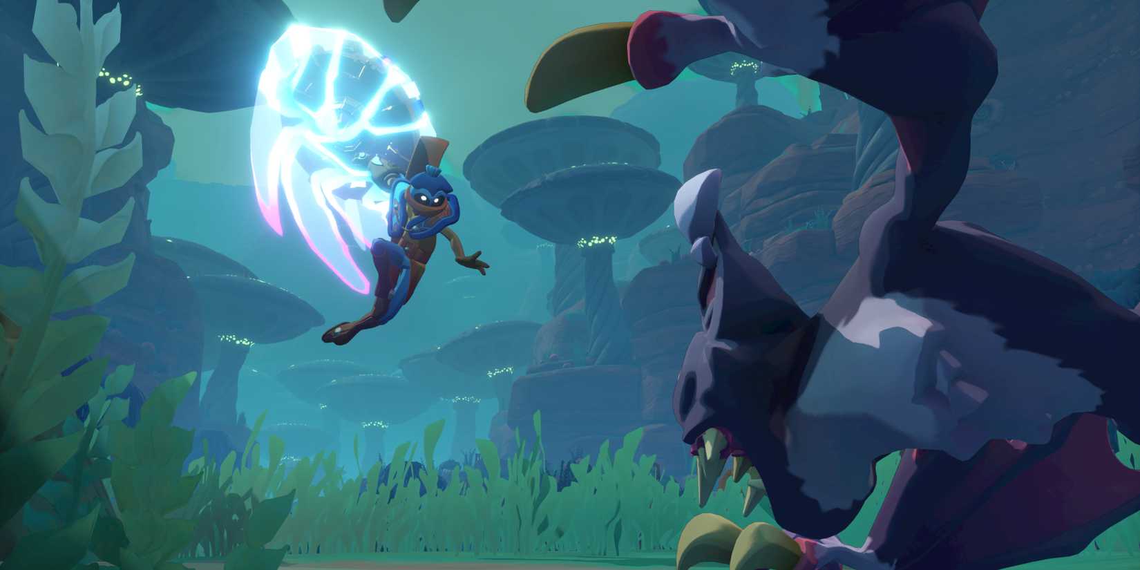 The knight is about to meet an enemy with his shield.