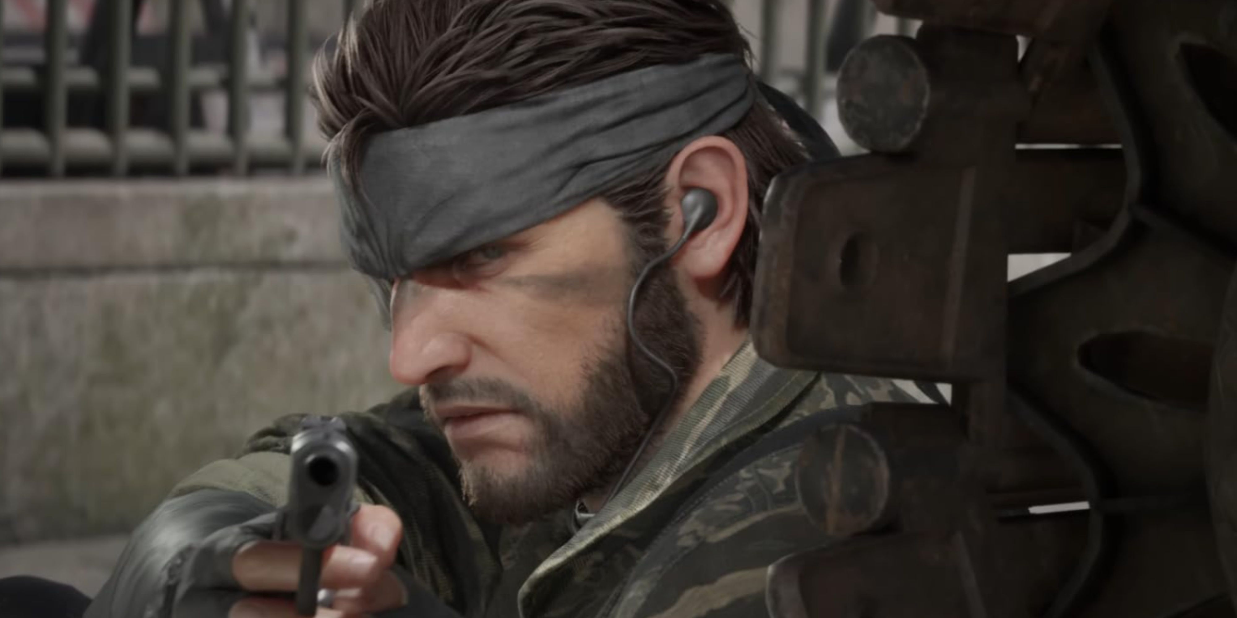 snake aiming a gun in metal gear solid delta snake eater.