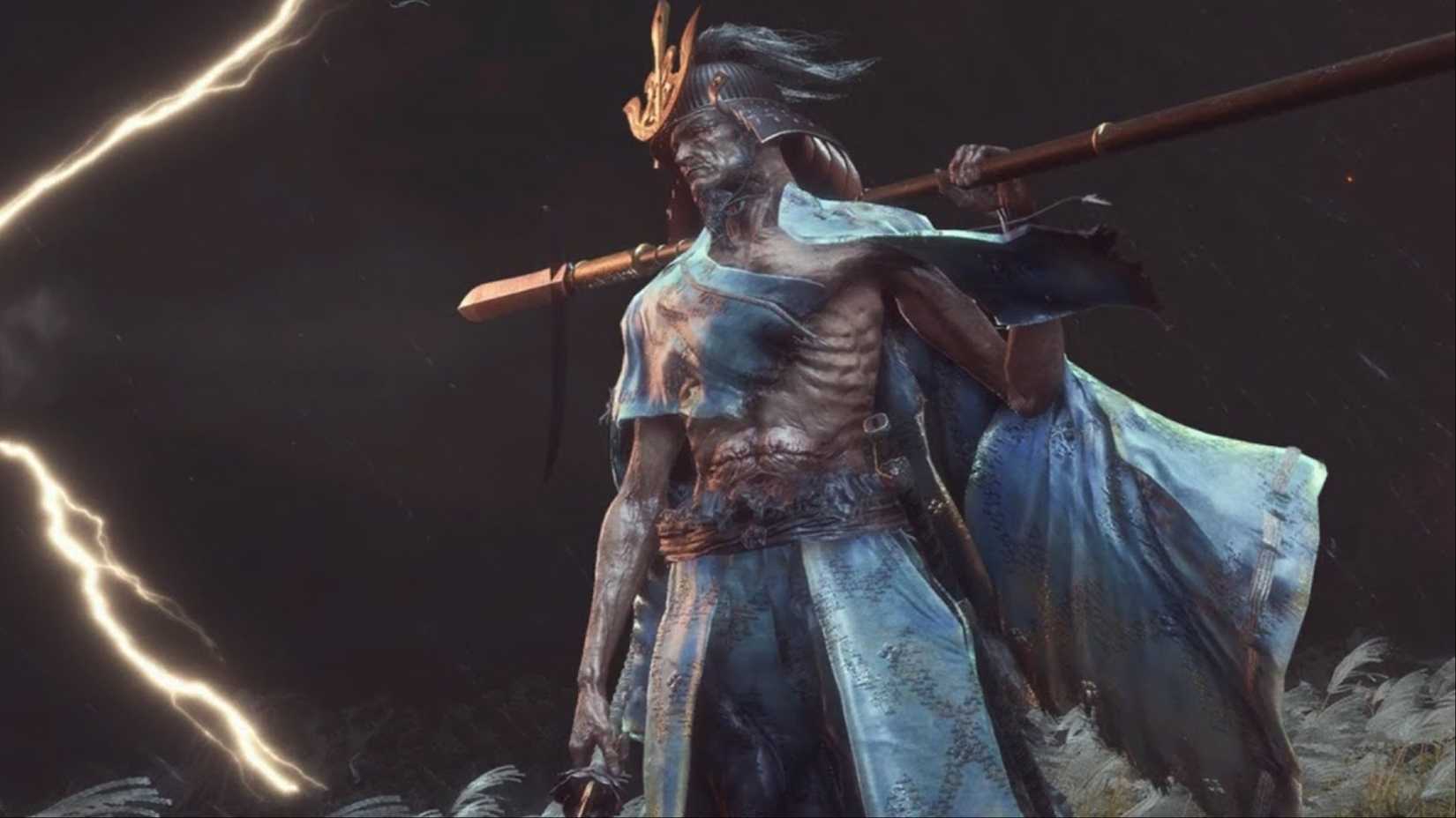 Issshin, the Holy Sword, who stood with his spear, held over his back as Lightning struck near Sekiro: Shadows died twice.