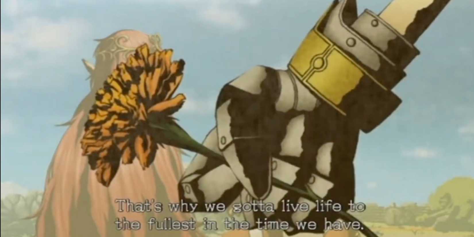 Sonic gives Merlin's flower at the end of Sonic & The Black Knight.