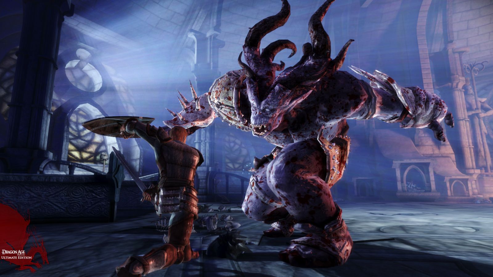 The player struggles with a bigger monster in Dragon Age: Origins. 