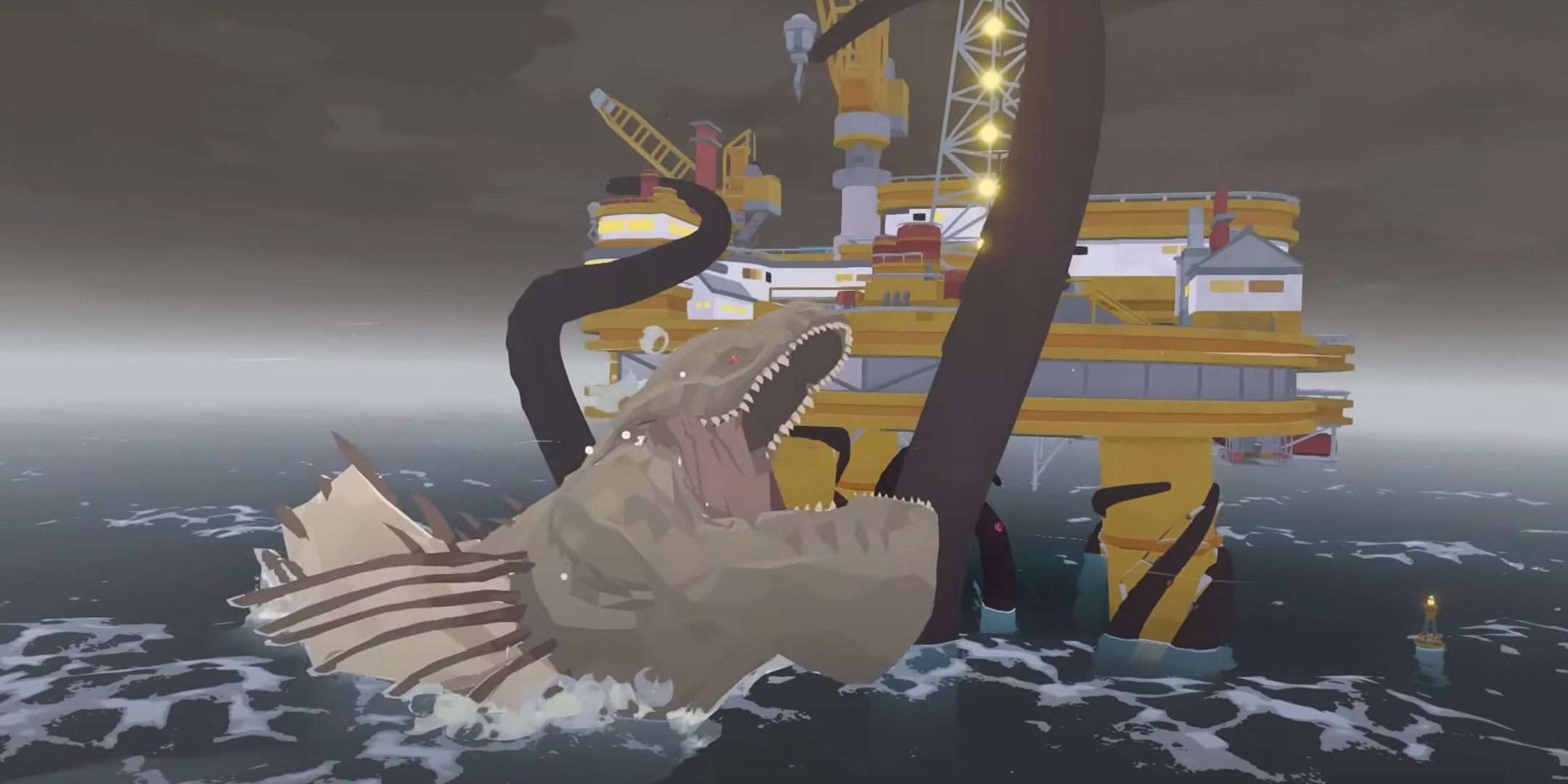 Leviathan attacks a huge tentacle monster from dredging.
