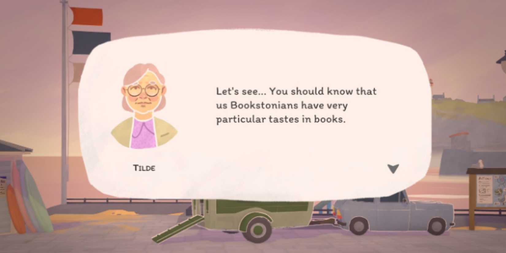 Tilde describing book taste in in Tiny Bookshop