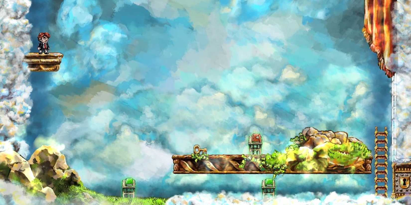 Tim on a platform in the epilogue of Braid.