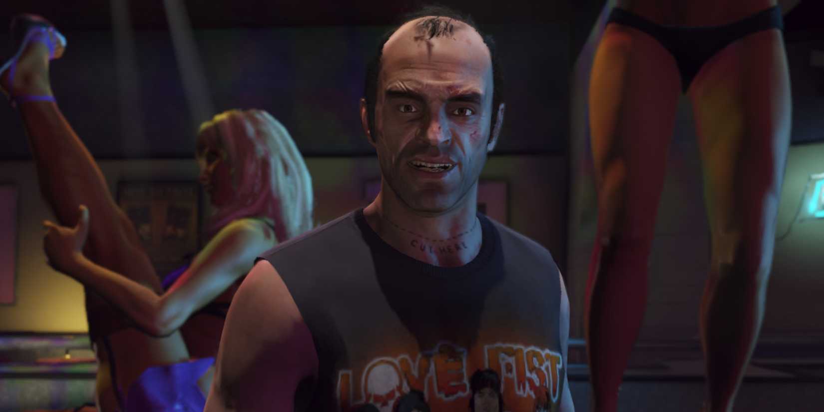 Trevor in his strip club in GTA V.