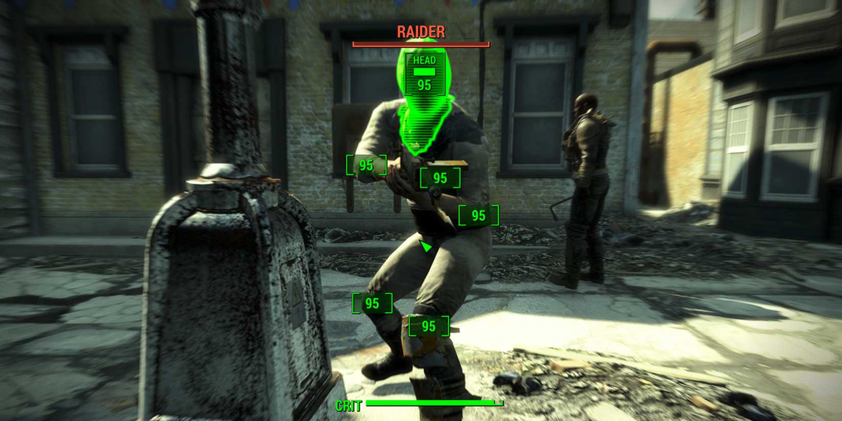 Using the VATS on a raider's head in Fallout 4.