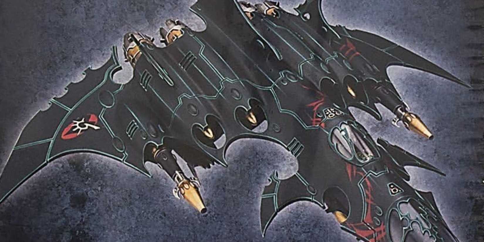 a drukhari voidraven on the cover of the kit box for warhammer 40k.
