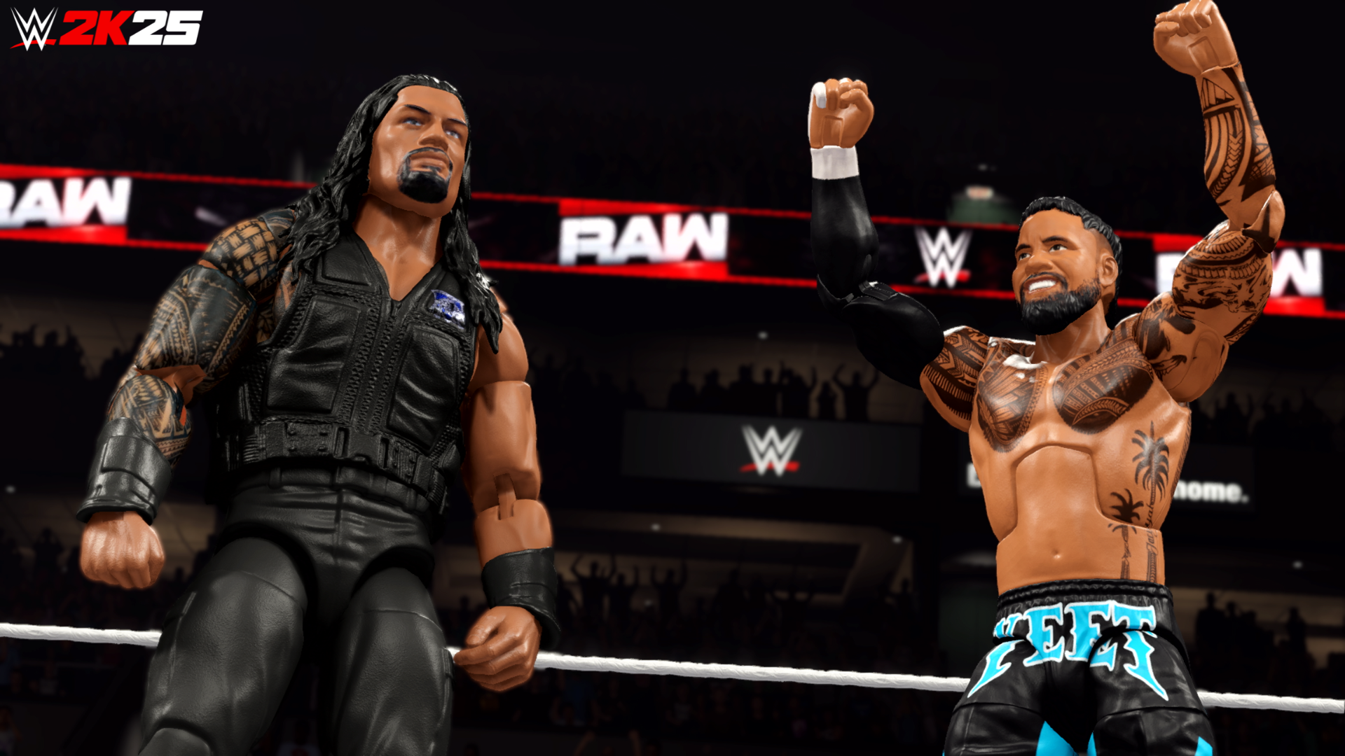 Roman Reigns and Jey Uso in WWE 2K25.