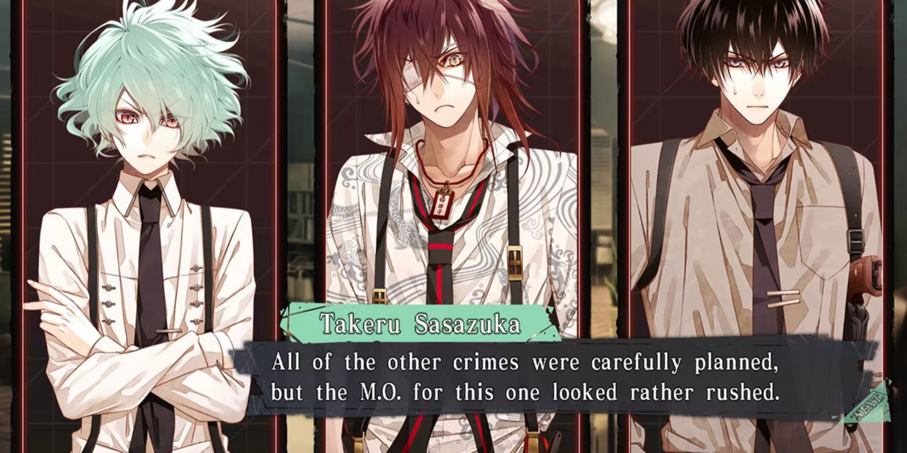 Three characters in Collar x Malice.